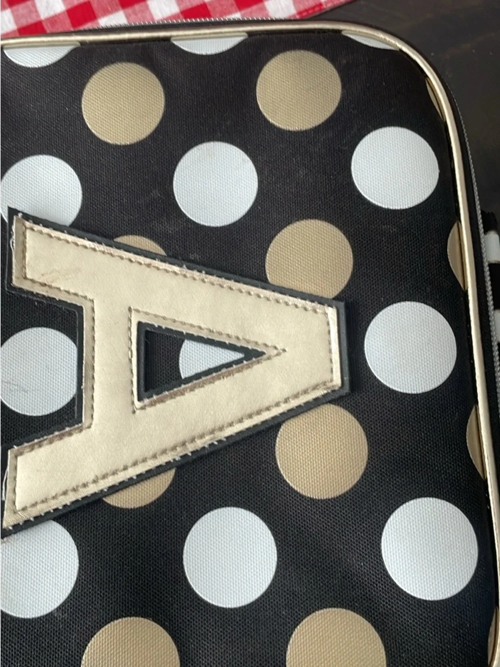 Justice Black Polka Dot Lunch Bag with Gold Initial A